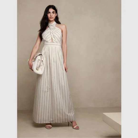 Banana Republic | Dresses | Banana Republic Rhapsody Poplin Maxi Dress Ecru  Stripe | Poshmark